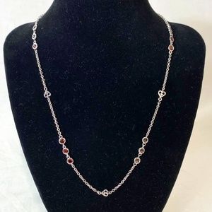 BRAND NEW 18” Red Garnets & Hearts Sterling Silver Necklace